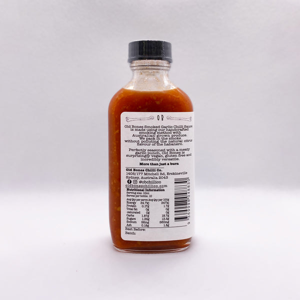 Old Bones Chilli Co Smoked Garlic Chilli Sauce 100ml Bottle Back