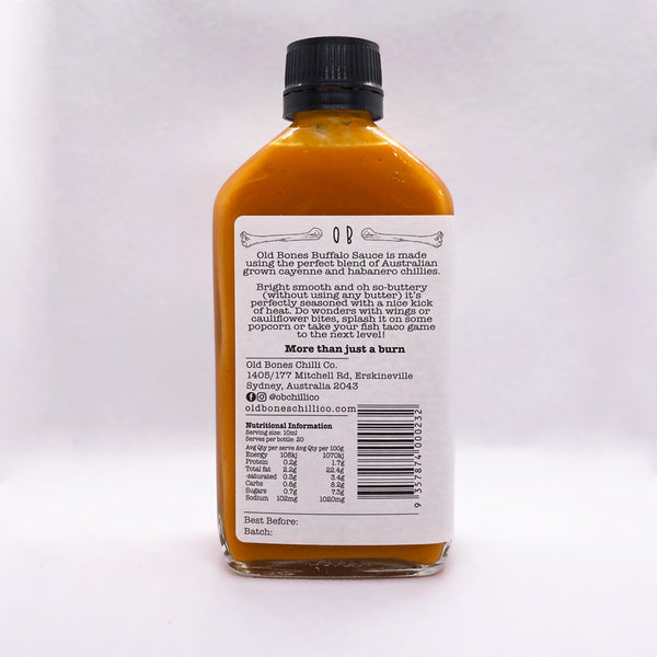 Old Bones Chilli Co Buffalo Sauce 200ml (back of bottle)
