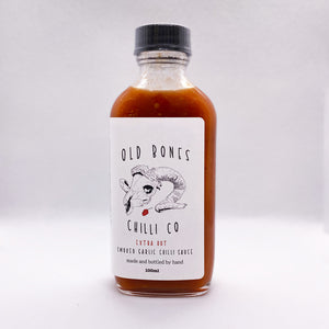 Old Bones Chilli Co Smoked Garlic Chilli Sauce Extra Hot 100ml Bottle Front