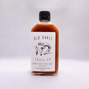 Old Bones Chilli Co Smoked Garlic Chilli Sauce Extra Hot 200ml Bottle Front