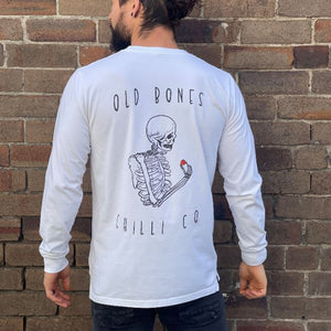 Old Bones Chilli Co White Long Sleeve T-Shirt with OB Logo