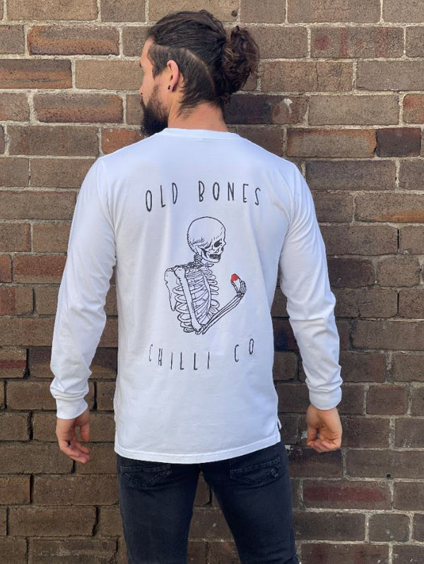 Old Bones Chilli Co White Long Sleeve T-Shirt with OB Logo